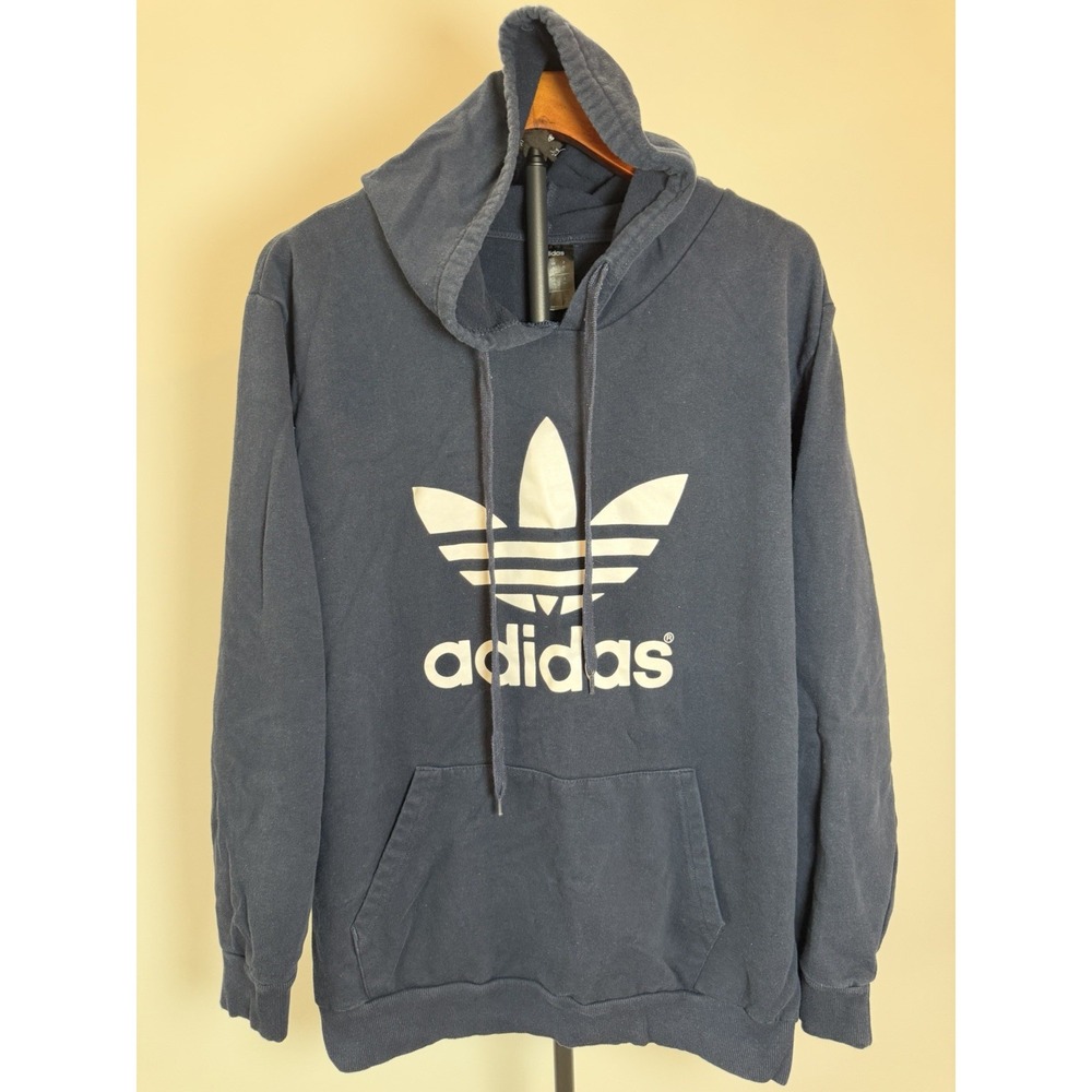 Adidas Hoodie Trifold Men's Size XLarge Navy Pullover Spellout Logo Streetwear